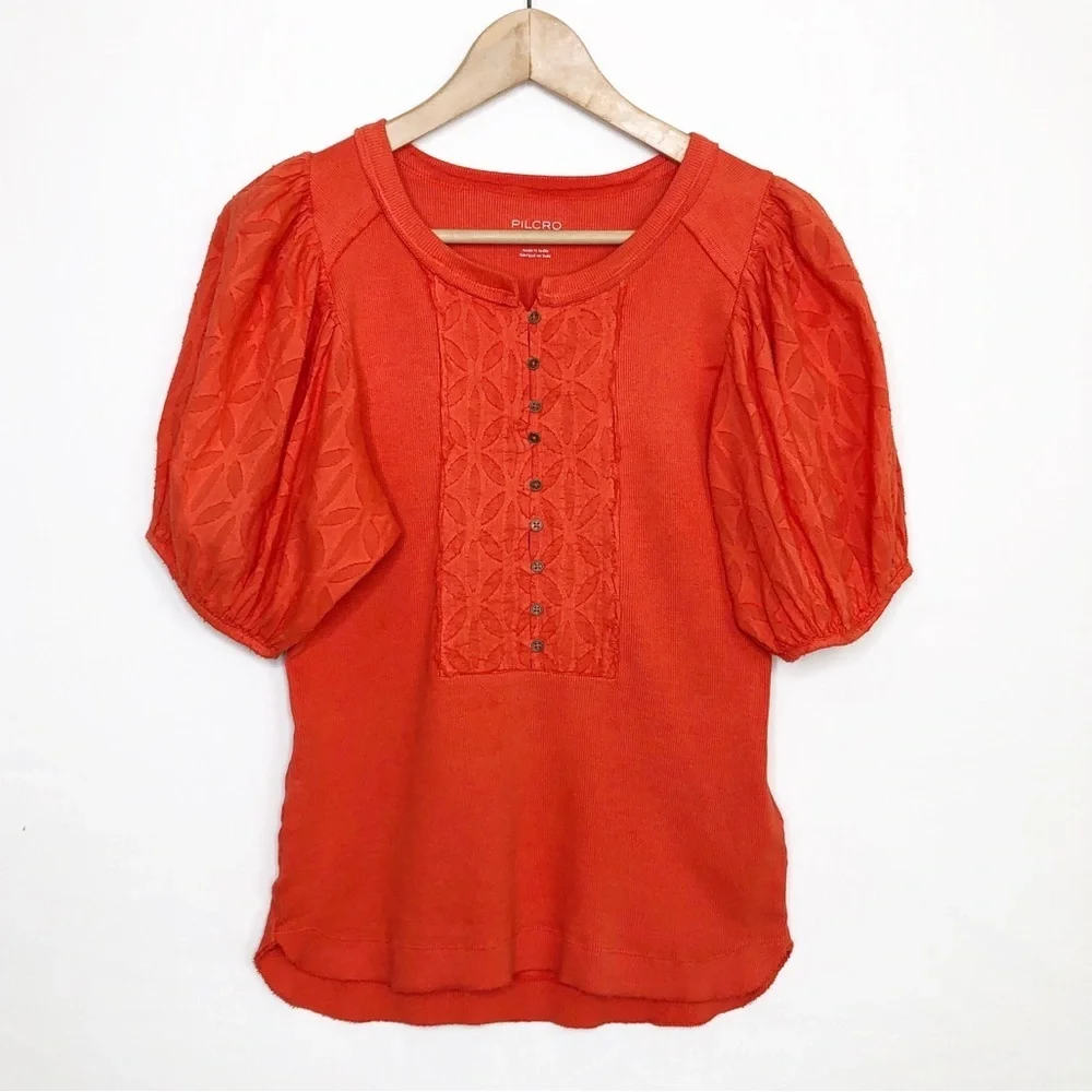 Anthropologie Pilcro Bella Henley Orange top - Picture 2 of 14